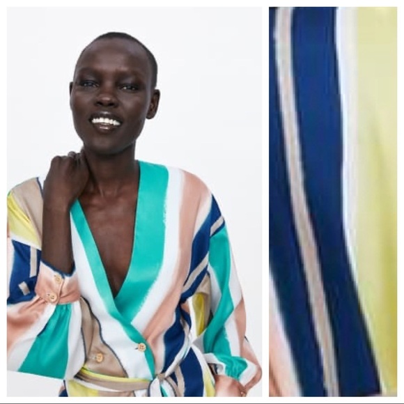 NWT. Zara Striped Wrap Blouse. Size S. - Picture 5 of 8